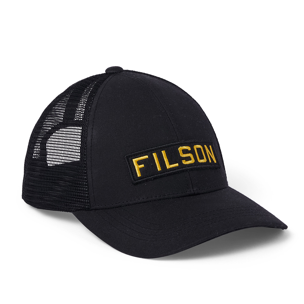 Filson Mesh Snap-Back Logger Cap 20189203 Black, slijtvaste pet met geborduurd Filson logo patch en mesh-bescherming