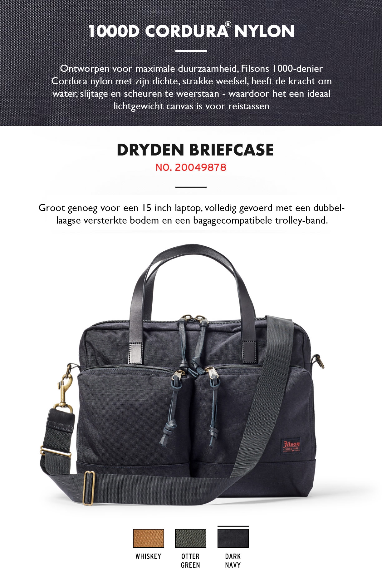 Filson Dryden Briefcase Dark Navy Product-informatie