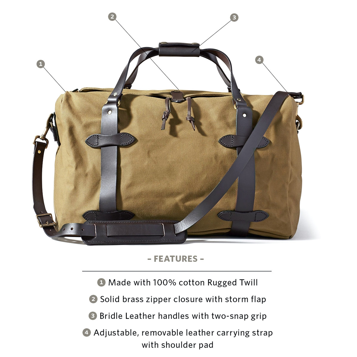 Filson Duffle Medium 11070325 Tan functionaliteiten uitgelegd