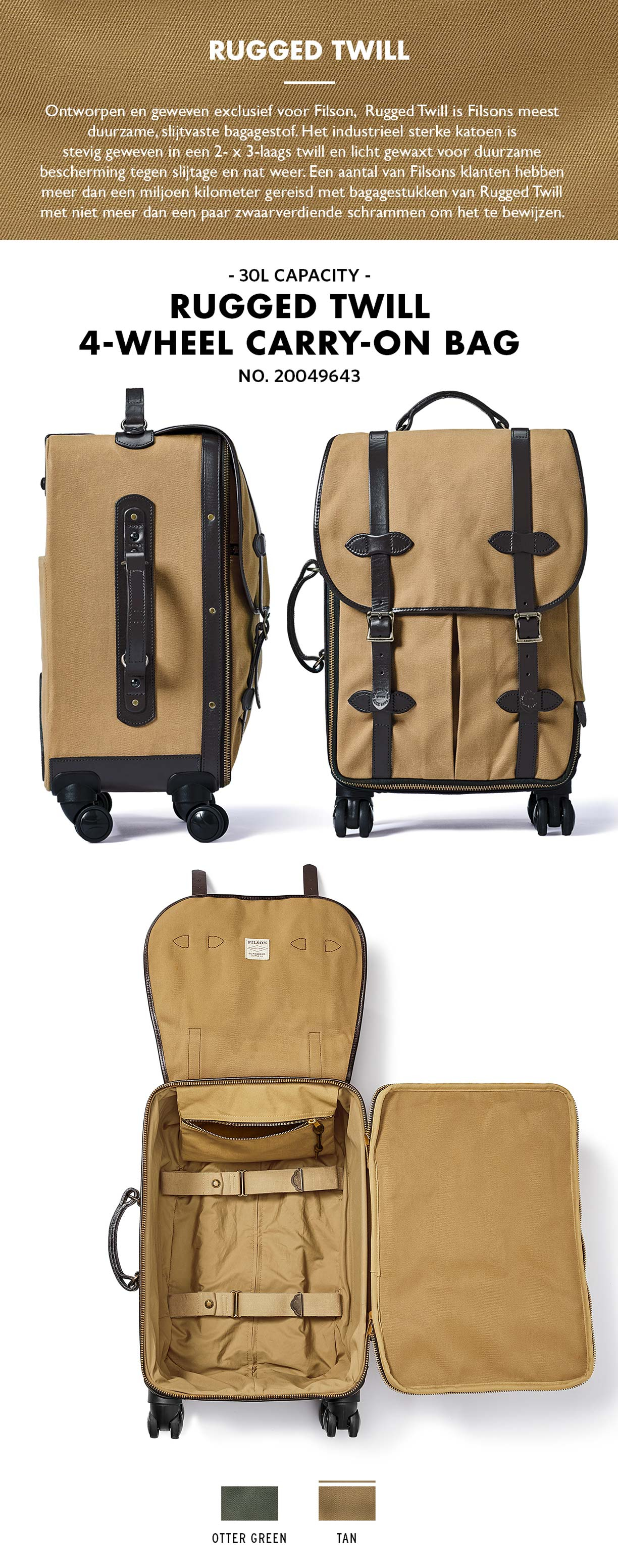 Filson Rolling 4-Wheel Rolling Carry-On Bag Tan Product-informatie