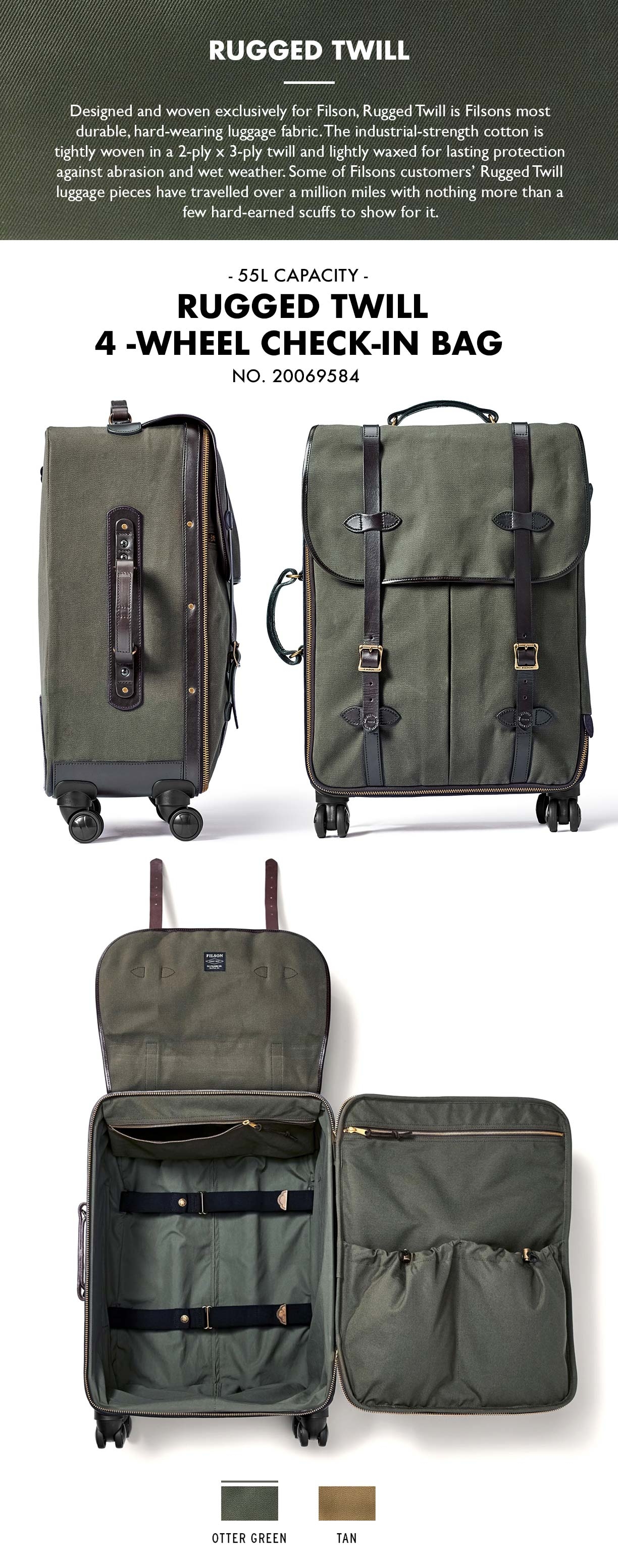 Filson Rolling 4-Wheel Check-In Bag Otter Green Product-information