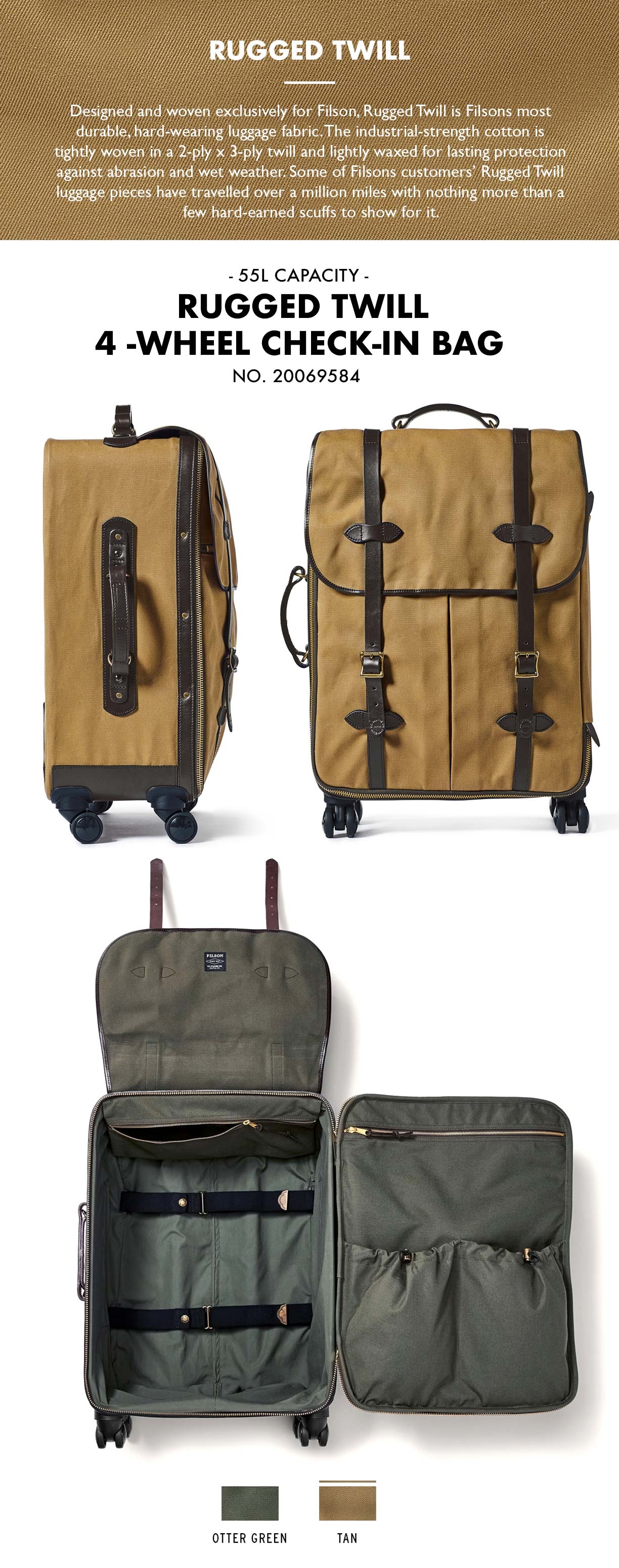 Filson Rolling 4-Wheel Check-In Bag Tan Product-information