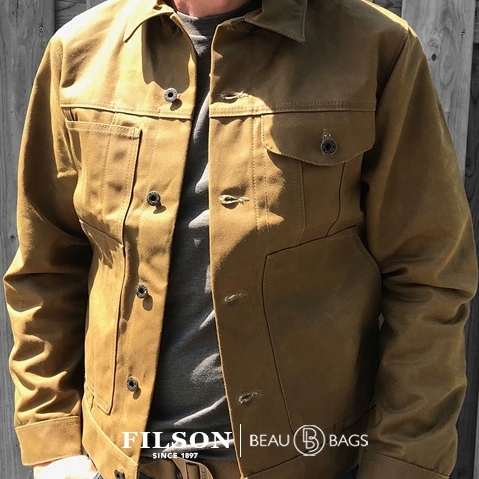 Filson Tin Cloth Short Lined Cruiser Jacket Dark Tan, made of the legendary super strong, lightweight, and oil impregnated Tin Cloth canvas