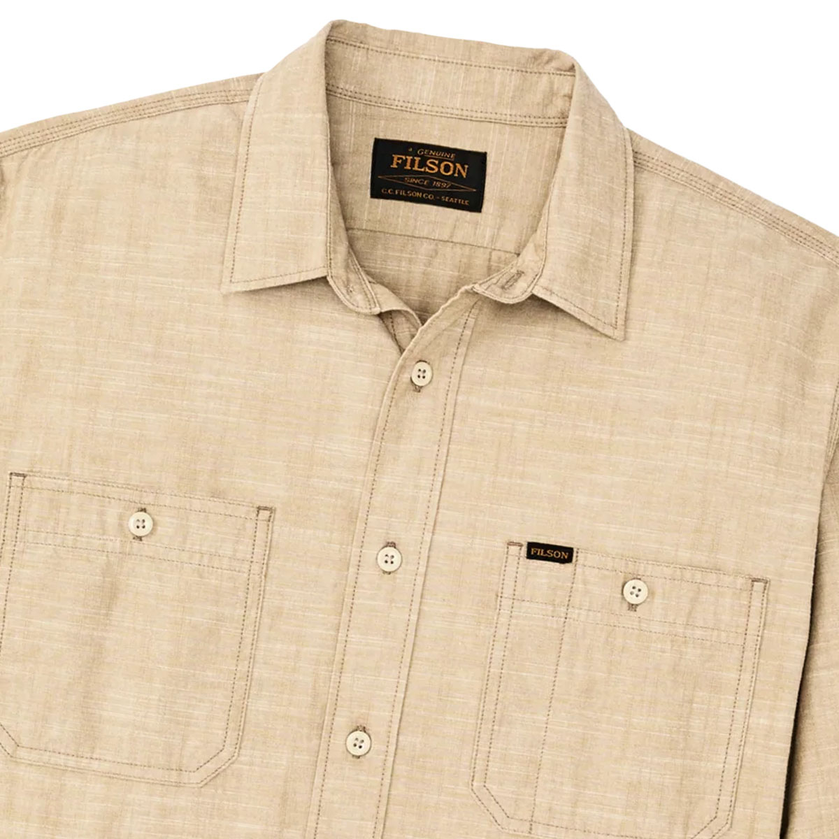 Filson Chambray CPO Shirt Tan, detail Filson Chambray CPO Shirt Tan, detail
