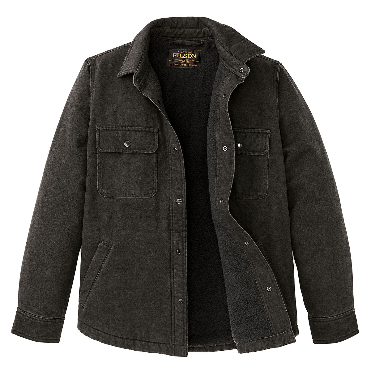 Filson Fleece Lined Jac-Shirt Peat, kan dienen als licht jack of zwaar shirt