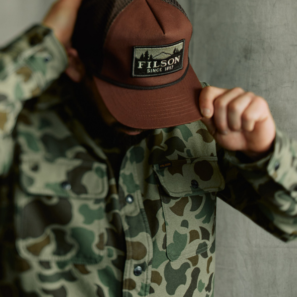 Filson Fleece Jac Shirt Tundra Shrub Camo, een overshirt, isolerende laag of licht jack–het presteert zonder falen