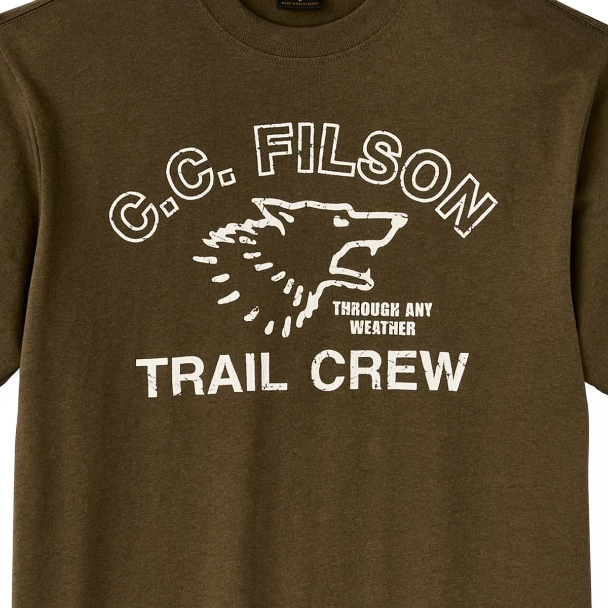 Filson Frontier Graphic T-Shirt Military Olive/Trail, robuust shirt dat comfortabel in de hand ligt en zijn structuur behoudt, seizoen na seizoen