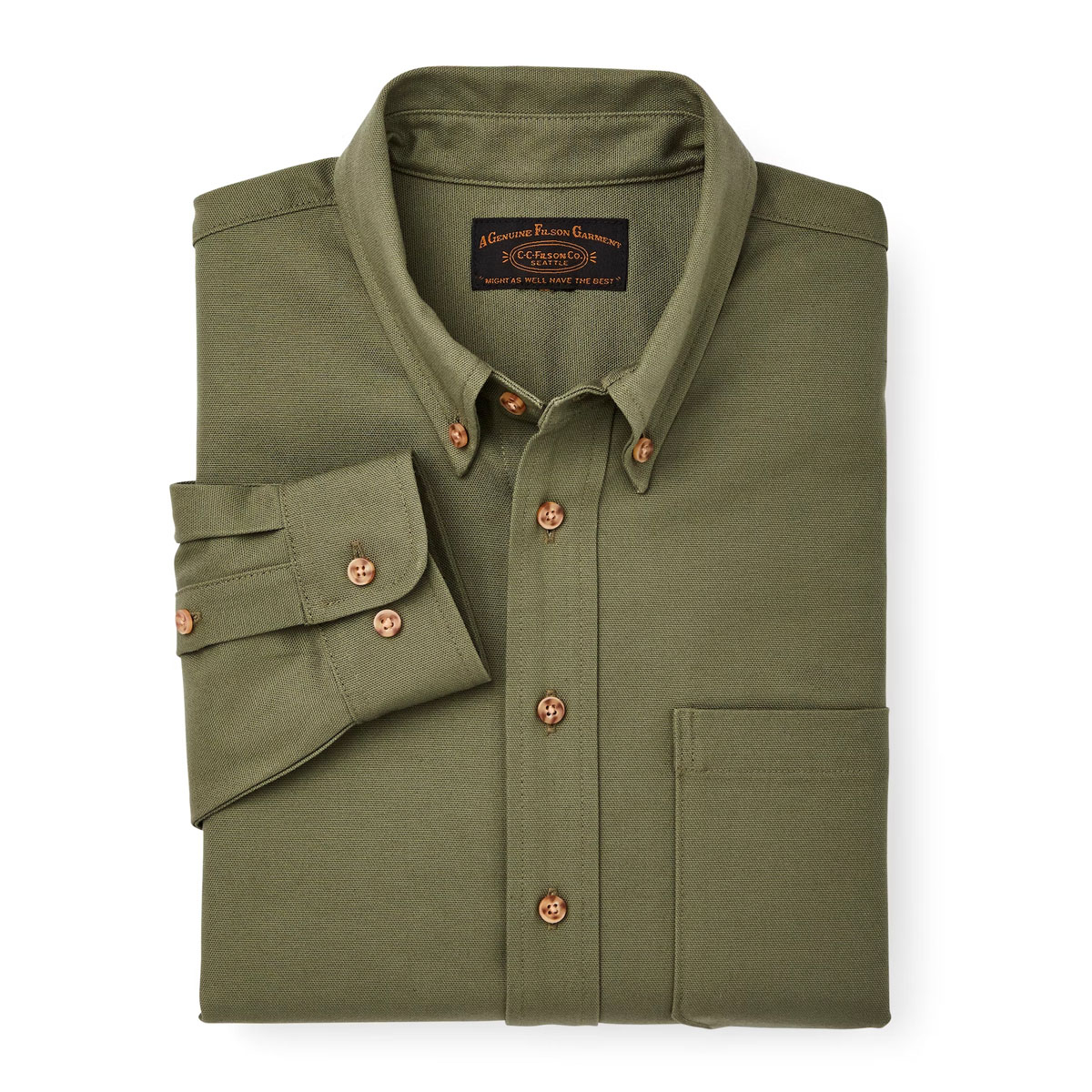 Filson Iron Cloth Oxford Shirt Burnt Olive, klassiek button-down overhemd voor dagelijks gebruik