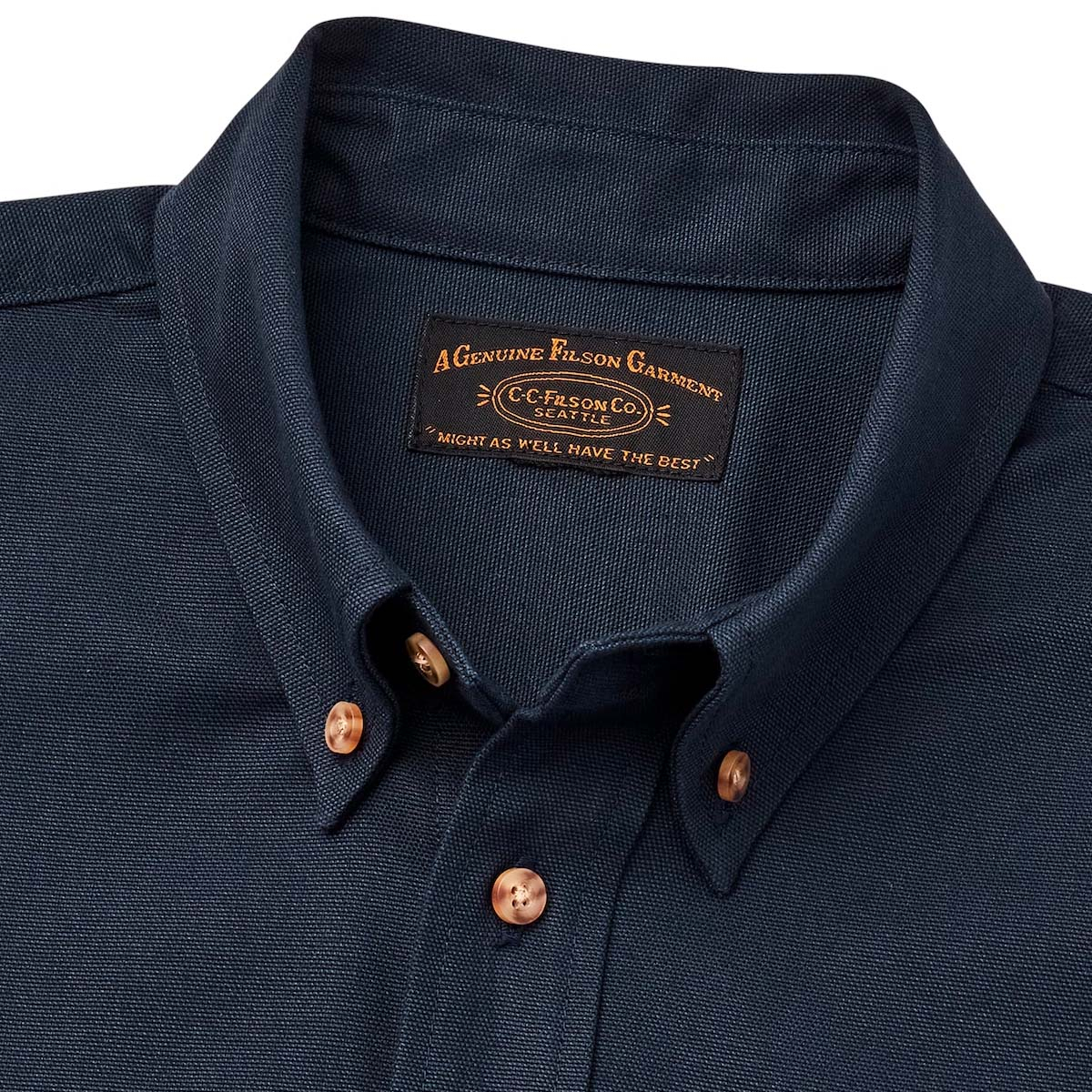 Filson Iron Cloth Oxford Shirt Navy, detail button-down