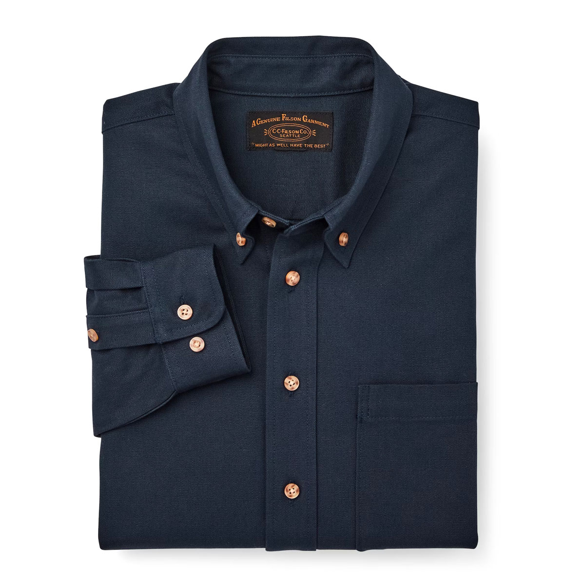 Filson Iron Cloth Oxford Shirt Navy, klassiek button-down overhemd voor dagelijks gebruik