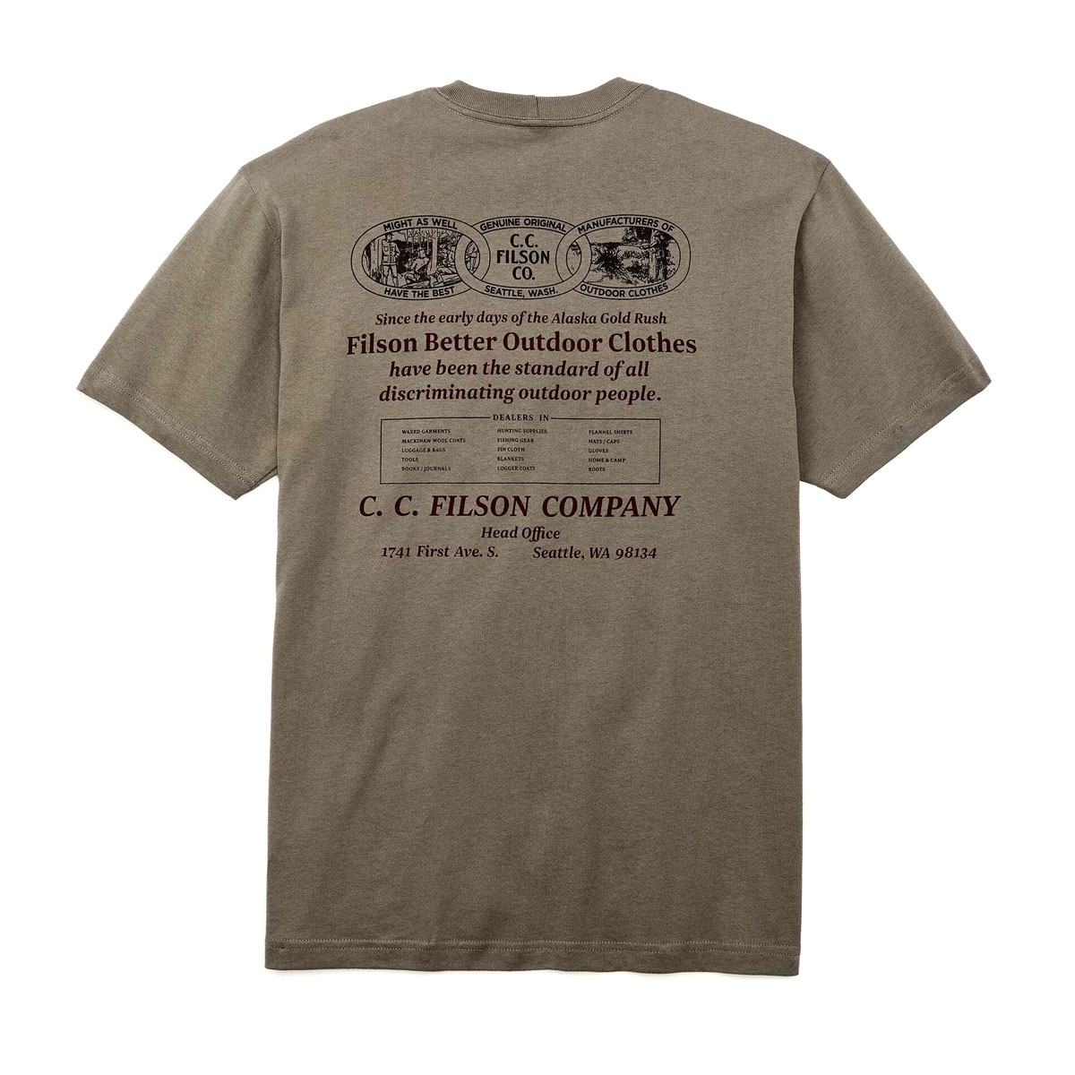 Filson Pioneer Graphic T-Shirt Morel/Chainlink, gemaakt van 100% katoen met textuur, structuur en een comfortabel gevoel