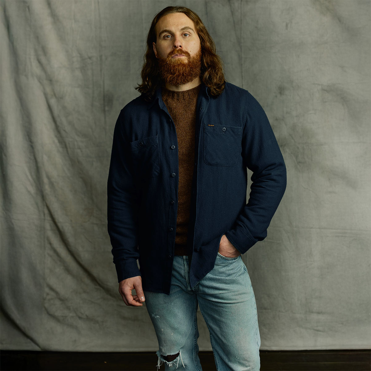 Filson The Rangeland Flannel Shirt Night/Sky, een nieuw middelzwaar shirt van ultrazachte katoenen flanel
