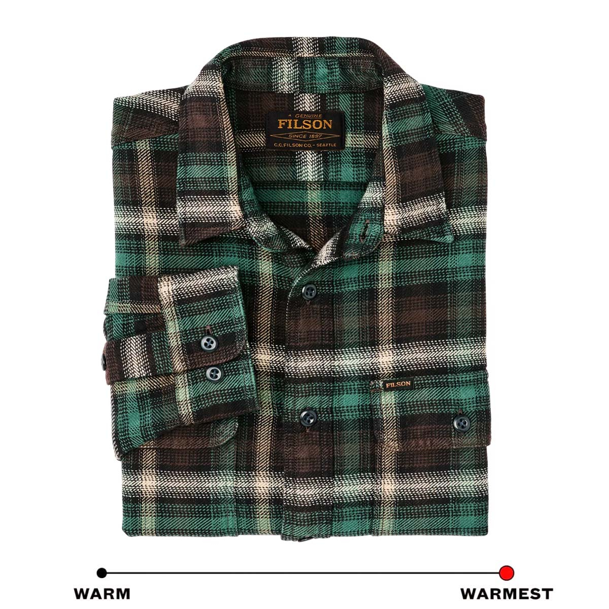 Filson Vintage Flannel Work Shirt Brown/Cream/Multi Plaid, gemaakt van dik en ademend katoenen flanel, ideaal voor koud weer
