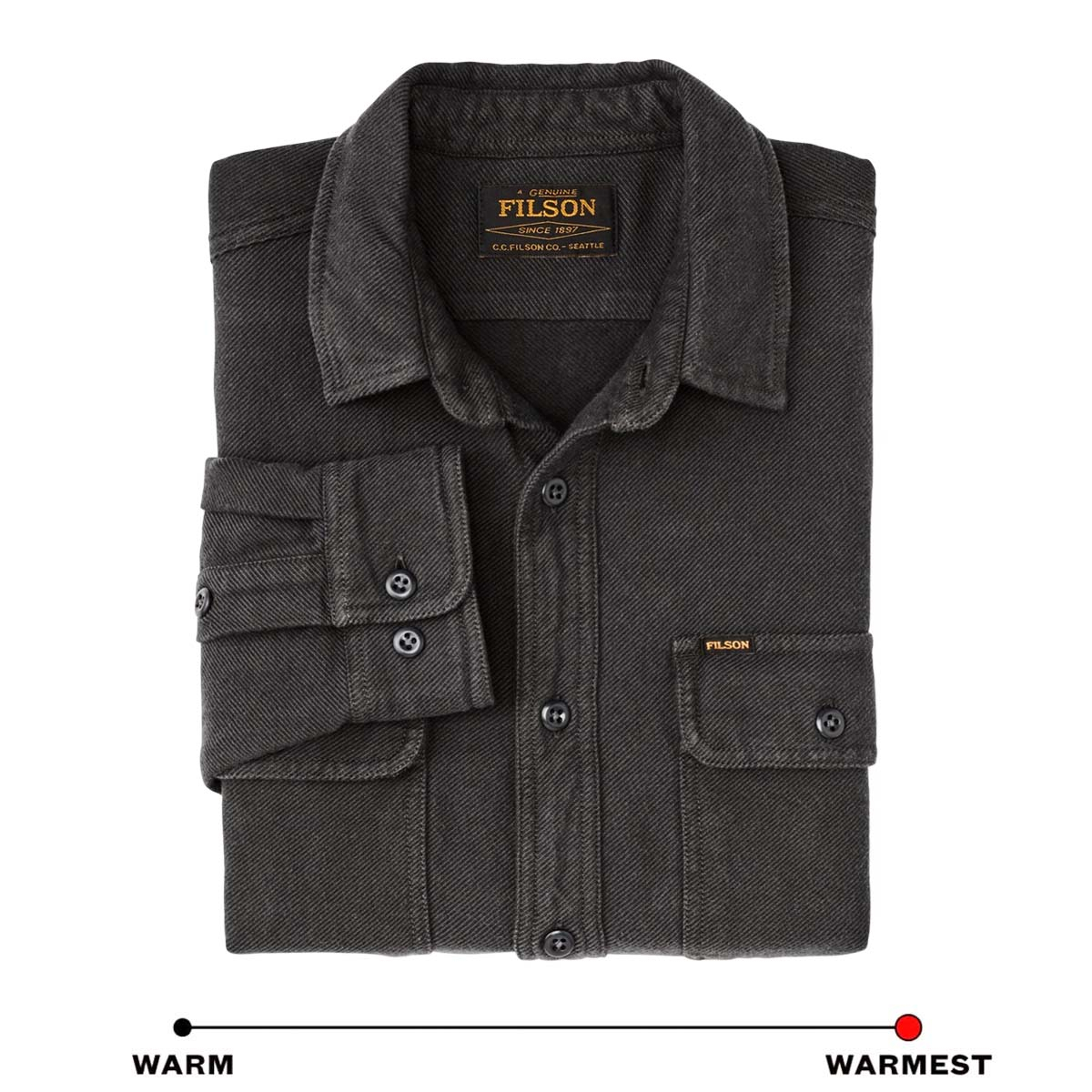 Filson Vintage Flannel Work Shirt Charcoal, gemaakt van dik en ademend katoenen flanel, ideaal voor koud weer