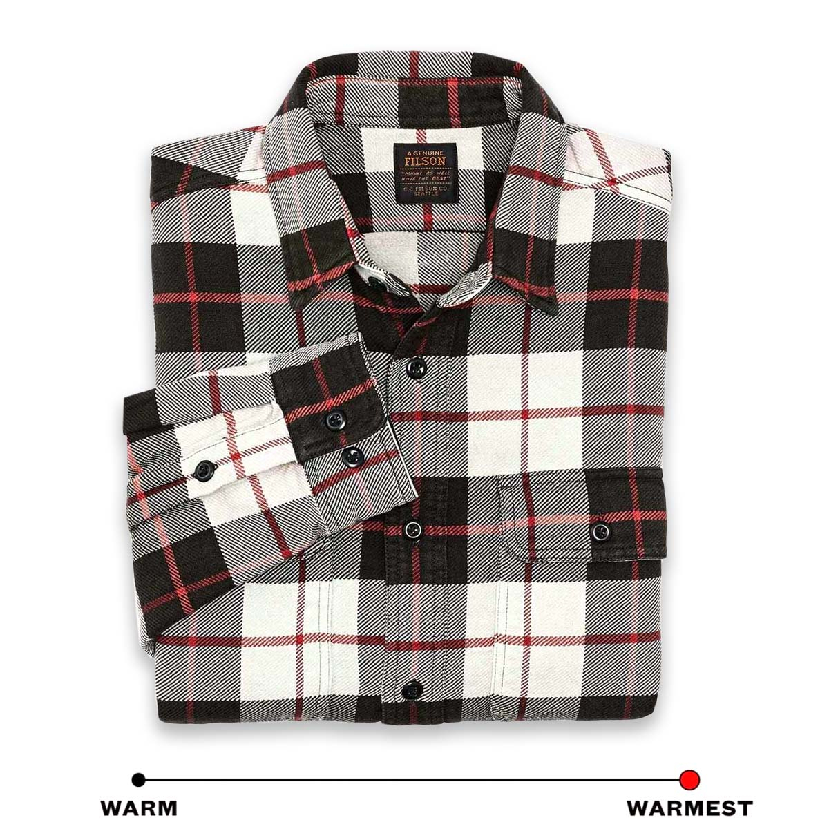 Filson Vintage Flannel Work Shirt Natural/Charcoal, gemaakt van dik en ademend katoenflanel, ideaal voor koud weer