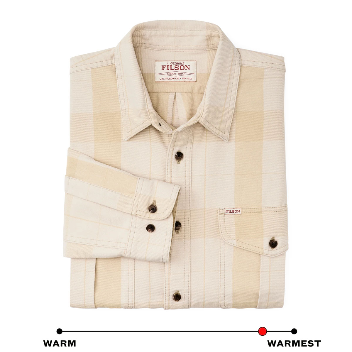 Filson Vintage Wash Alaskan Guide Shirt Lichtgrijs/Khaki Ruit, warm 8-oz. Katoenen Flanel