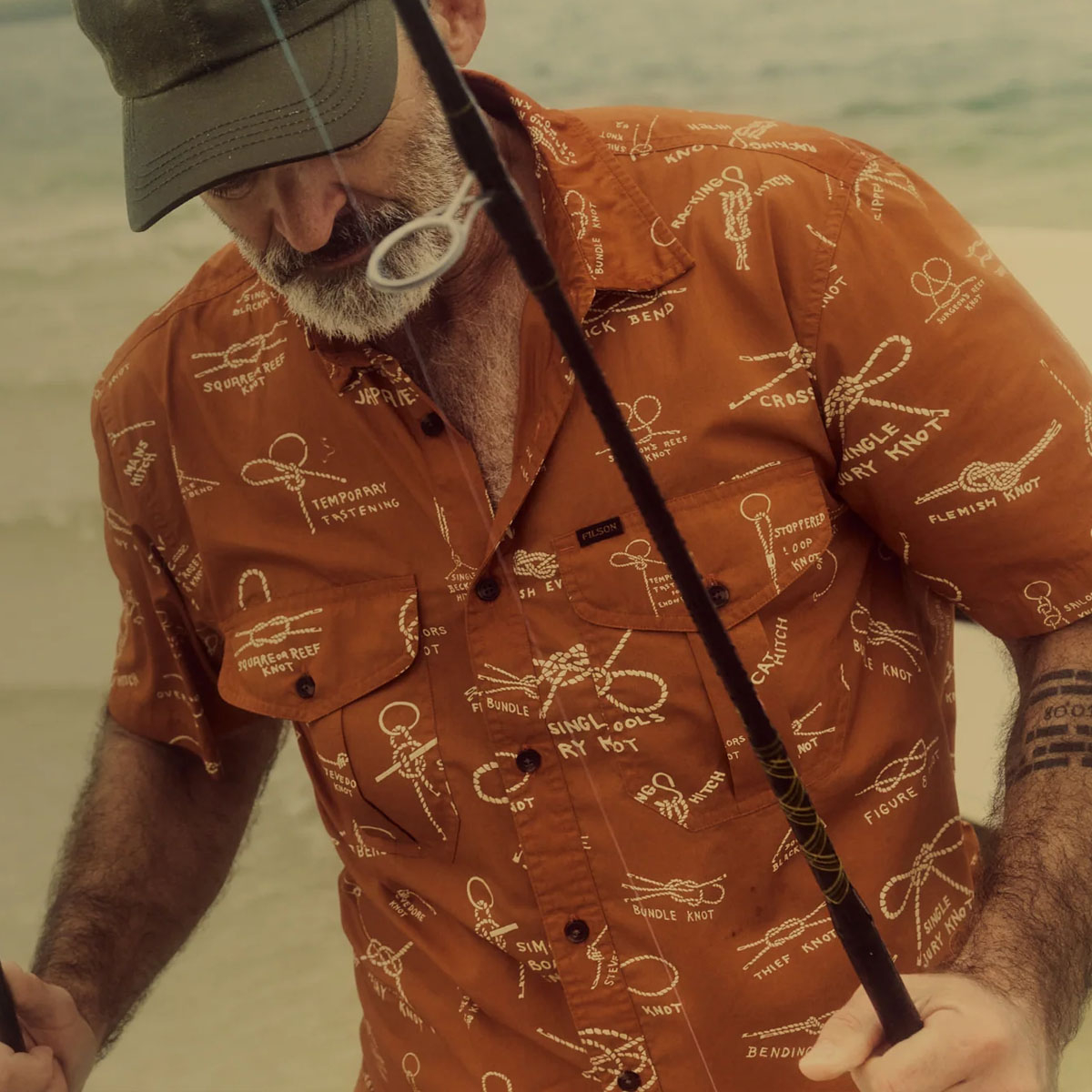 Filson Washed Short Sleeve Feather Cloth Shirt Bourbon Knots - Lichtgewicht zomershirt van 100% katoen