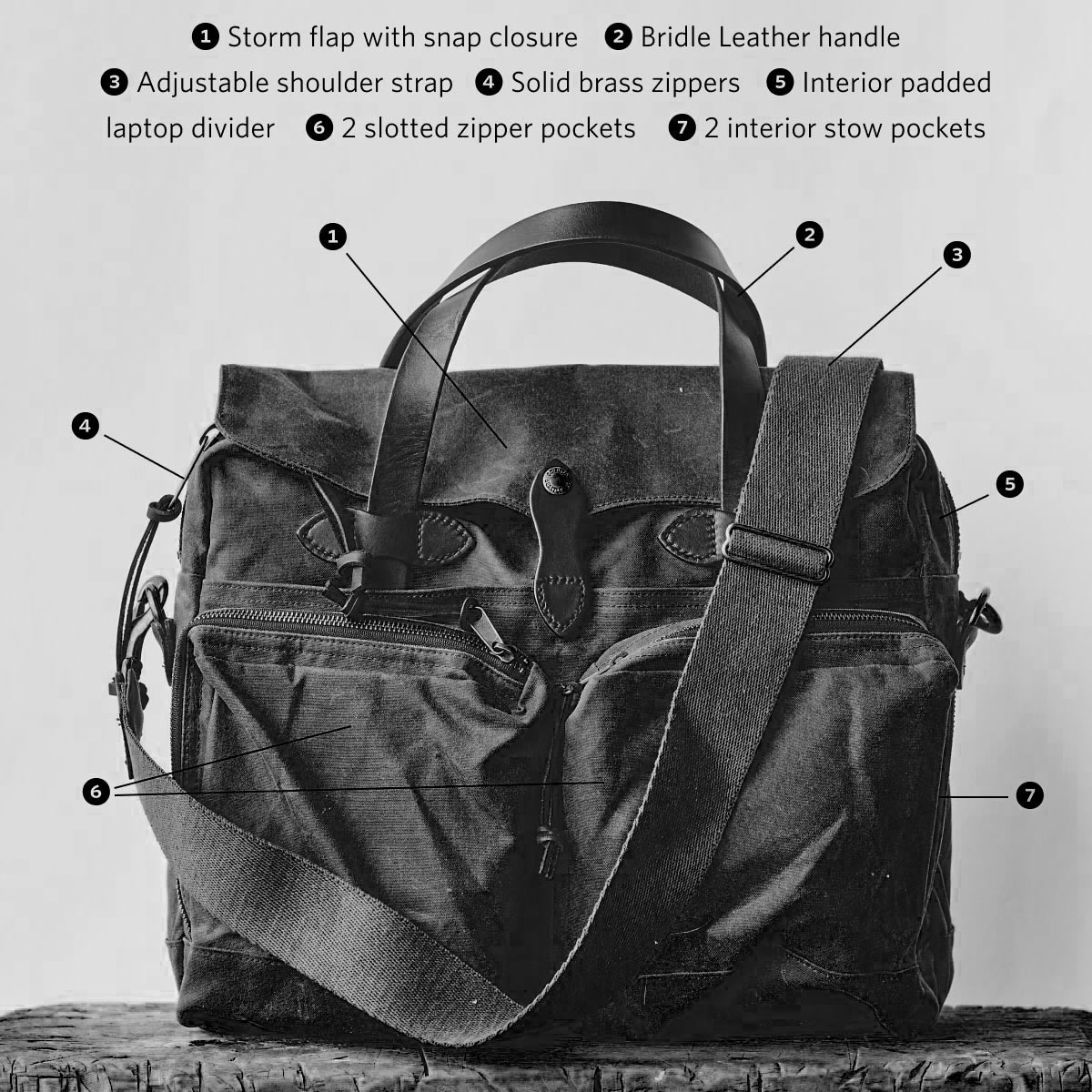 Filson-24-Hour-Briefcase-Cinder briefcase-features