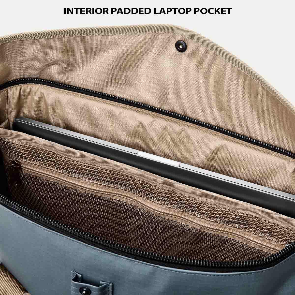 Filson Scout Tote Bag Slate/Canteen/Covert, eigenschappen uitgelegd laptopvak
