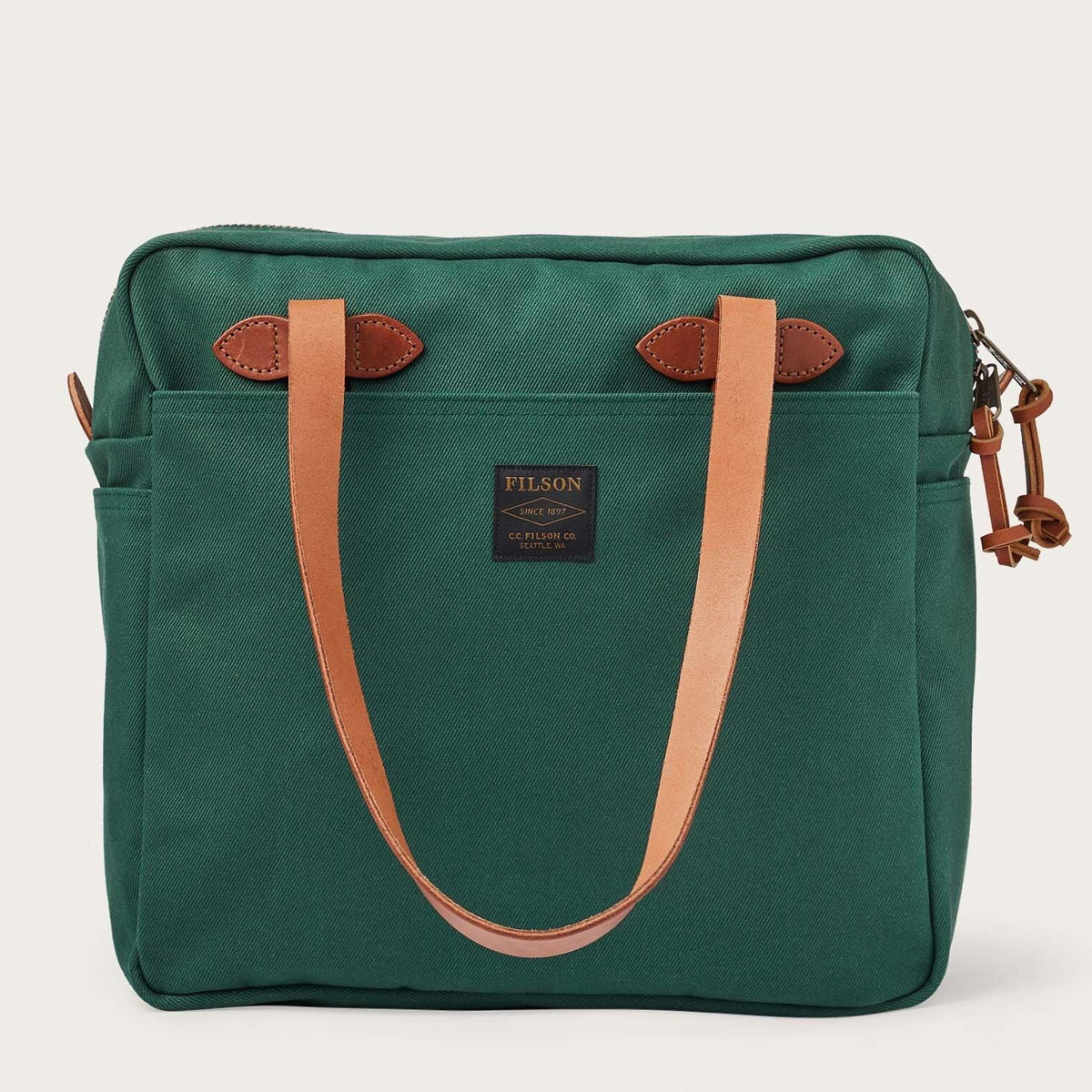 Filson Rugged Twill Tote Bag With Zipper Hemlock, gemaakt voor mannen en vrouwen die van gemak, stijl en kwaliteit houden
