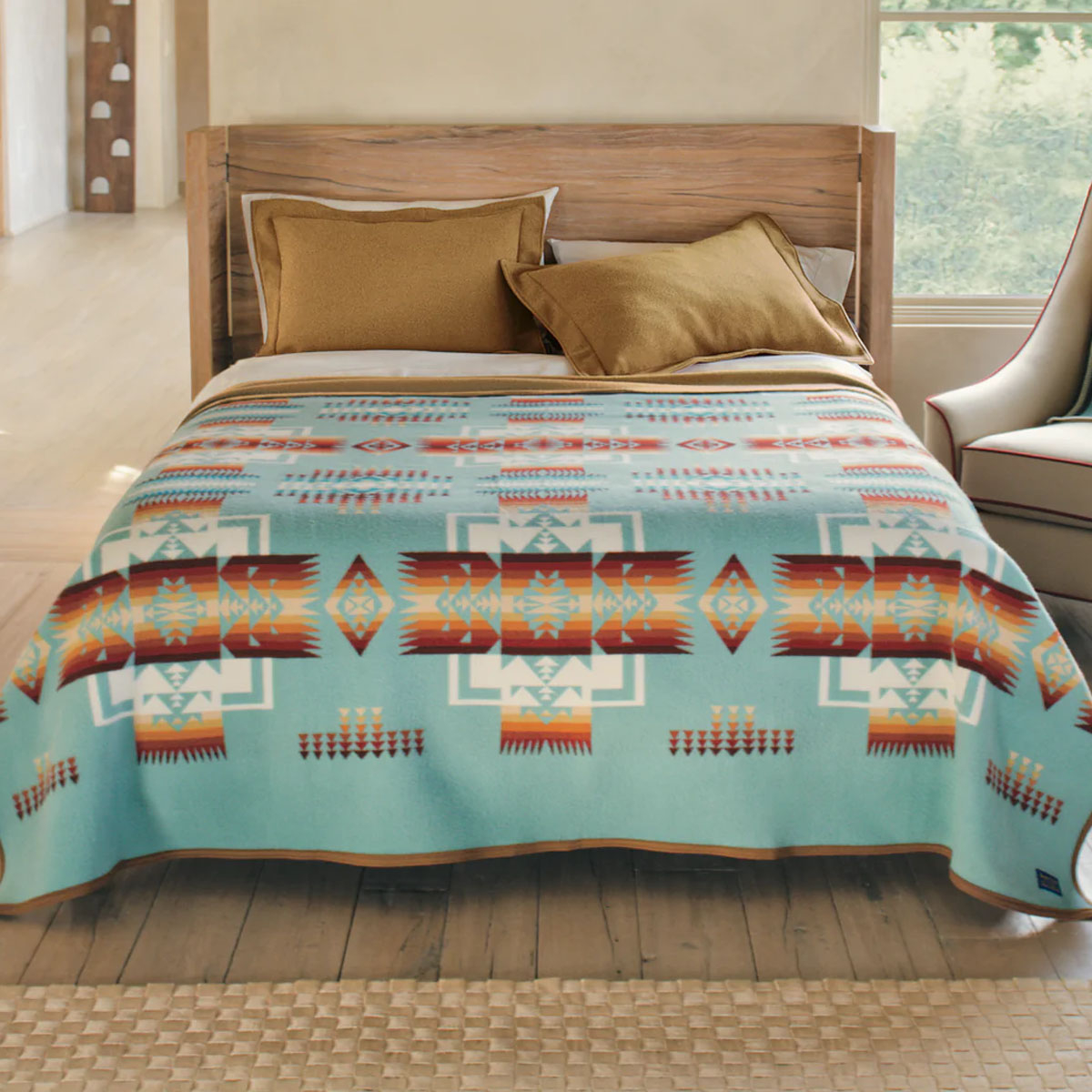 Pendleton Chief Joseph Jacquard Blanket Robe Aqua, perfecte deken voor kille nachten