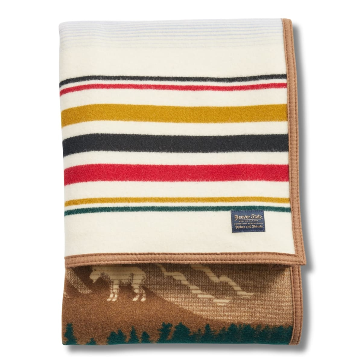 Pendleton Jacquard Napped Blanket Robe Glacier Peaks jacquard-patroon vangt de bergtoppen, valleien en gletsjers in frisse blauwtinten met warme accenten