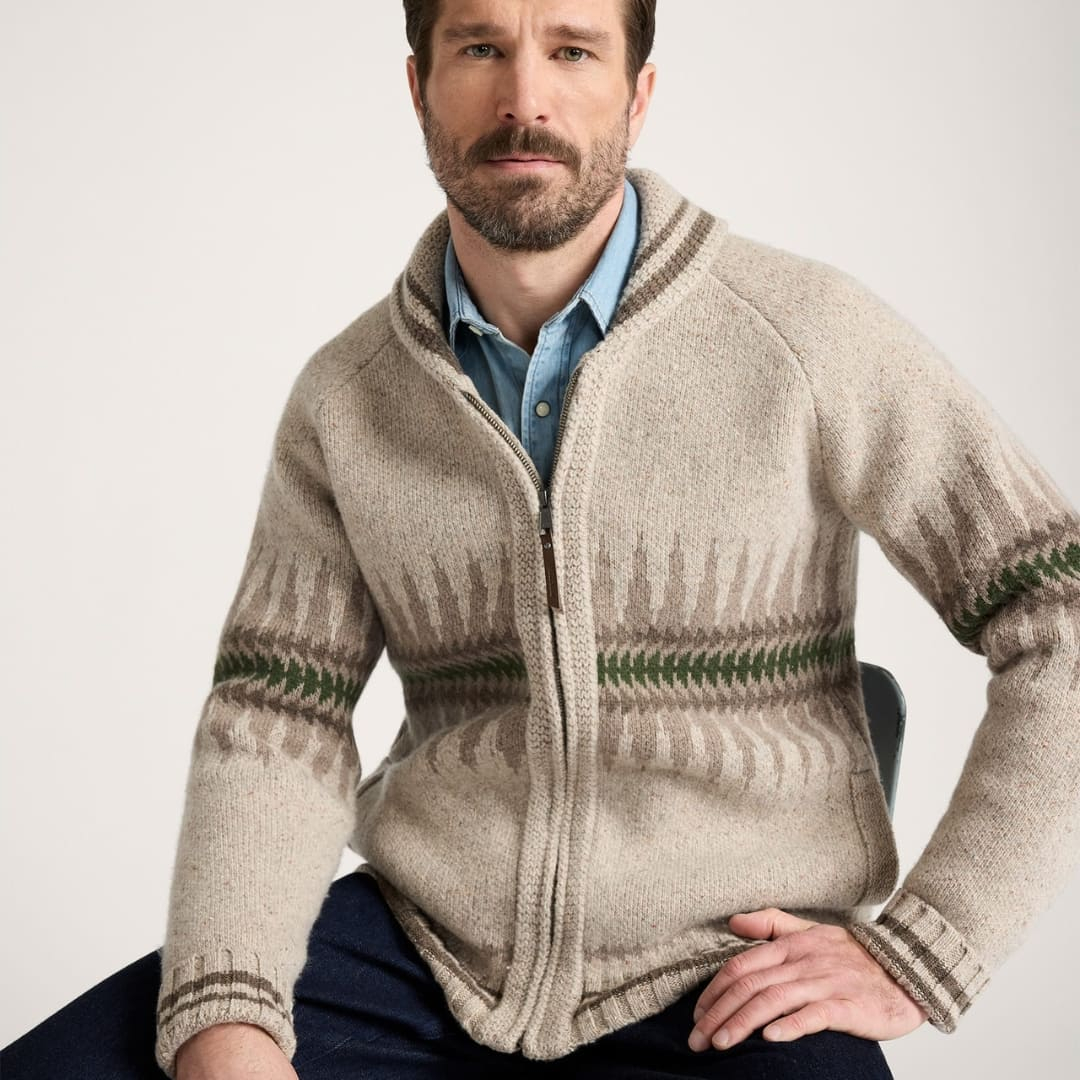 Pendleton Sawtooth Buck Zip Cardigan Oatmeal, prachtig breipatroon.