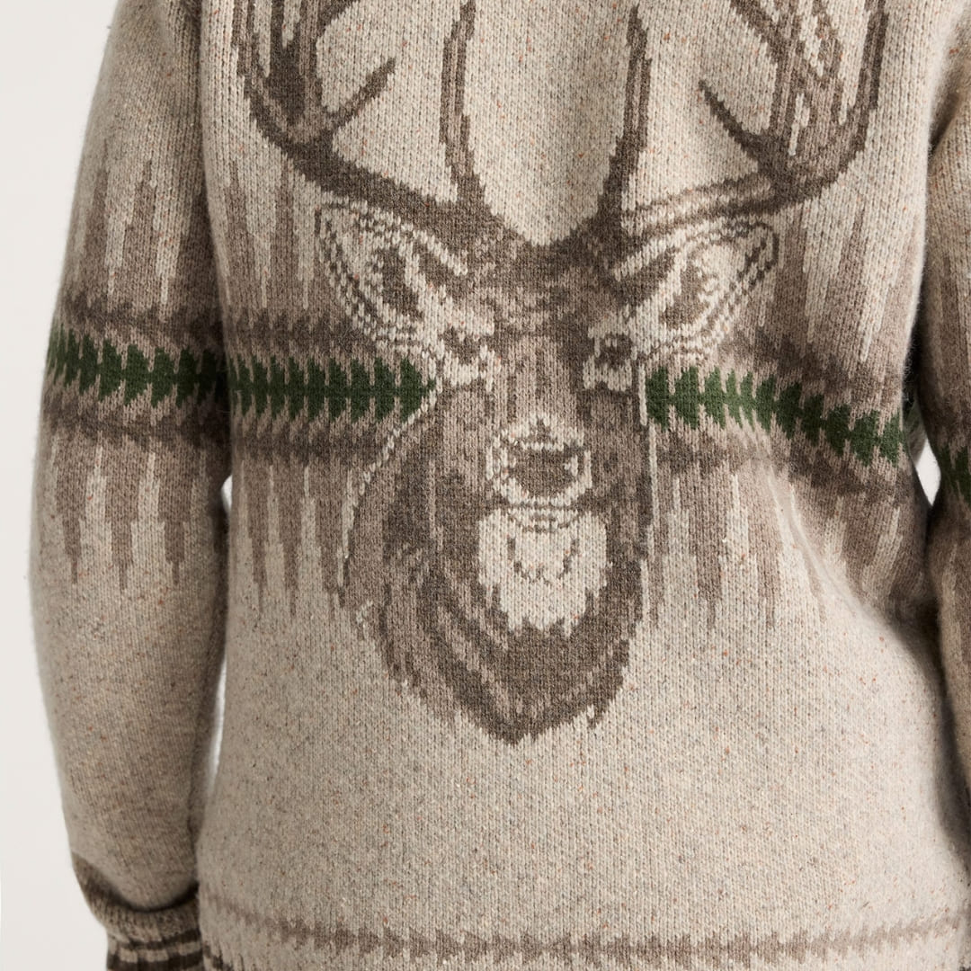 Pendleton Sawtooth Buck Zip Cardigan Oatmeal, gemaakt van lambswool