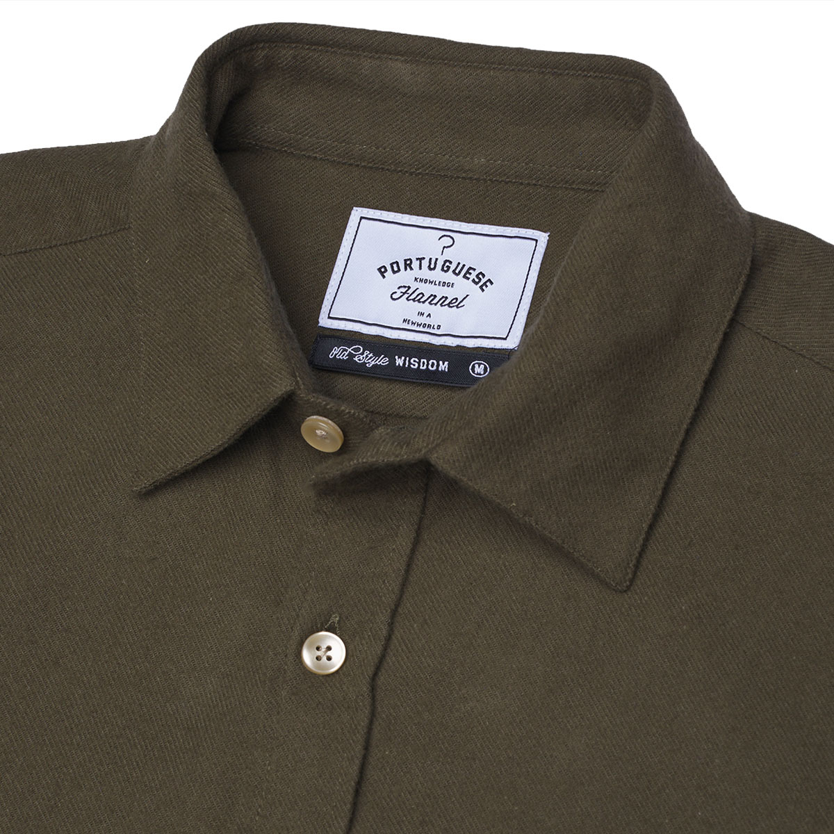 Portuguese Flannel Teca Cotton-Flannel Shirt Olive, gemaakt van de fijnste exclusieve stoffen