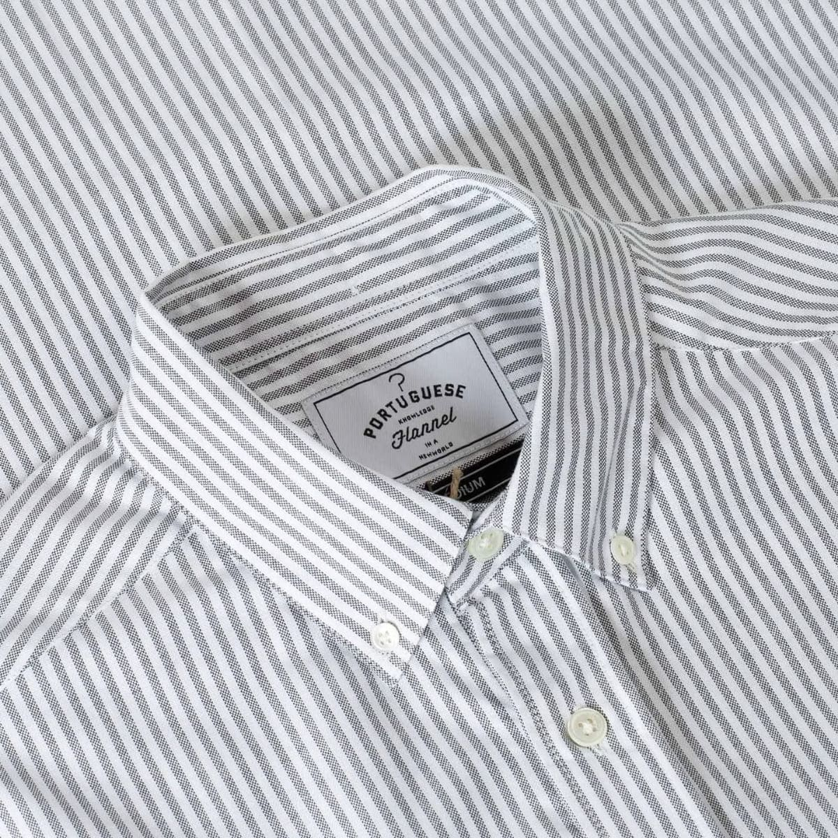 Portuguese Flannel Belavista Stripe Shirt Black, made from soft brushed-fleece and cut for a comfortable fit