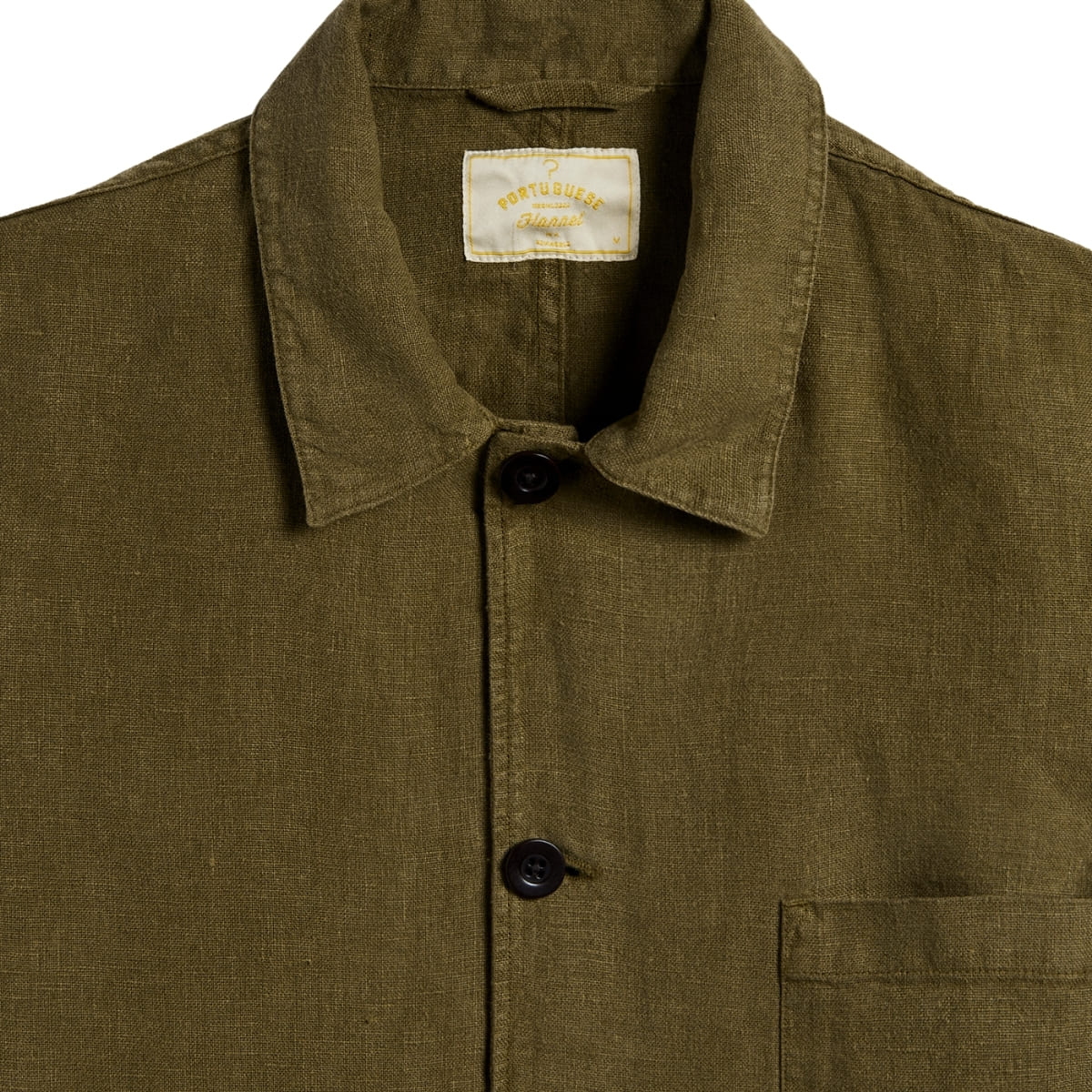 Portuguese Flannel Labura Linen Jacket Olive, gemaakt van zacht linnen en met een comfortabele pasvorm