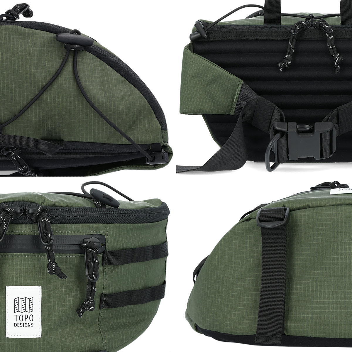 Topo Designs Mountain Sling Bag Olive, draag opties