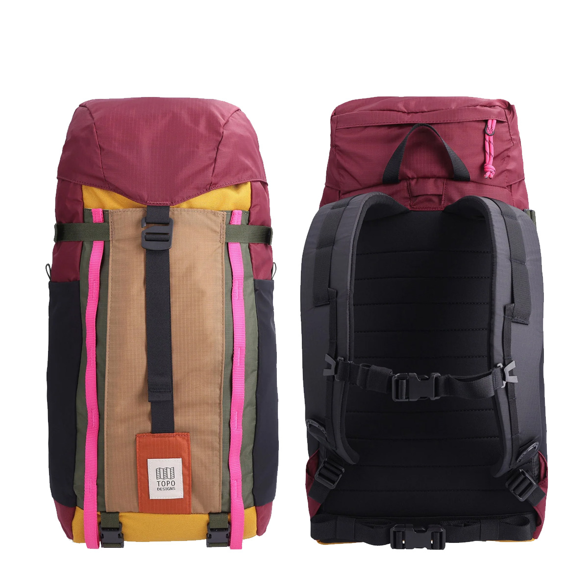 Topo Designs Mountain Pack 16L Burgundy/Dark Khaki, voor en achterkant