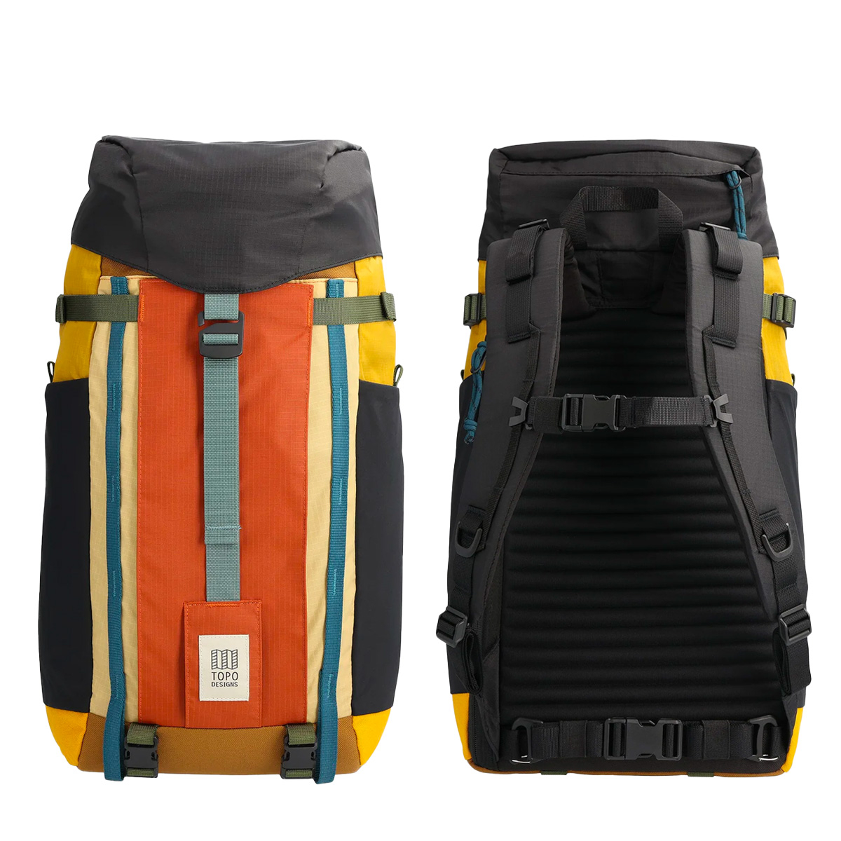 Topo Designs Mountain Pack 16L Mustard/Black, voor en achterkant