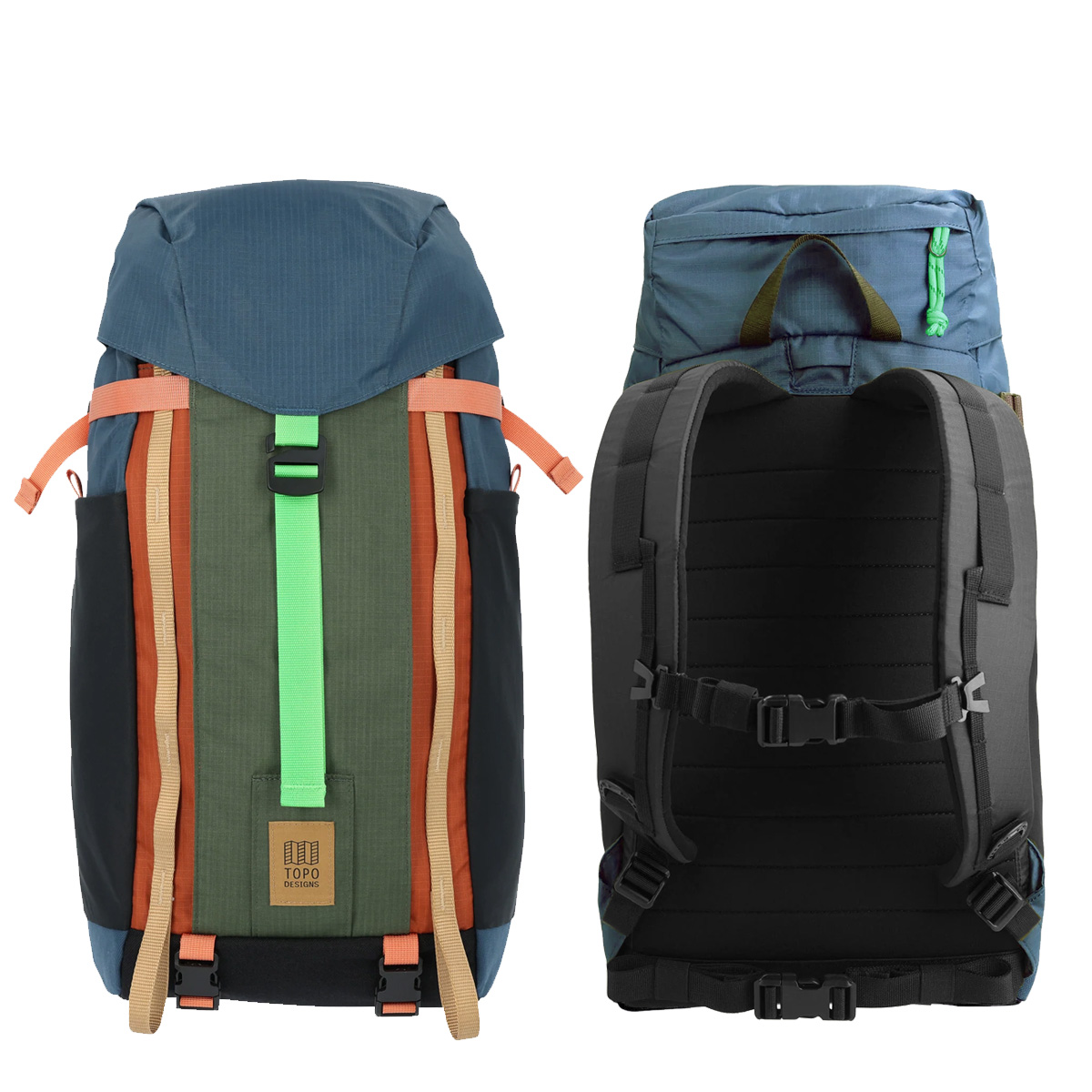 Topo Designs Mountain Pack 16L Pond Blue/Olive, voor en achterkant