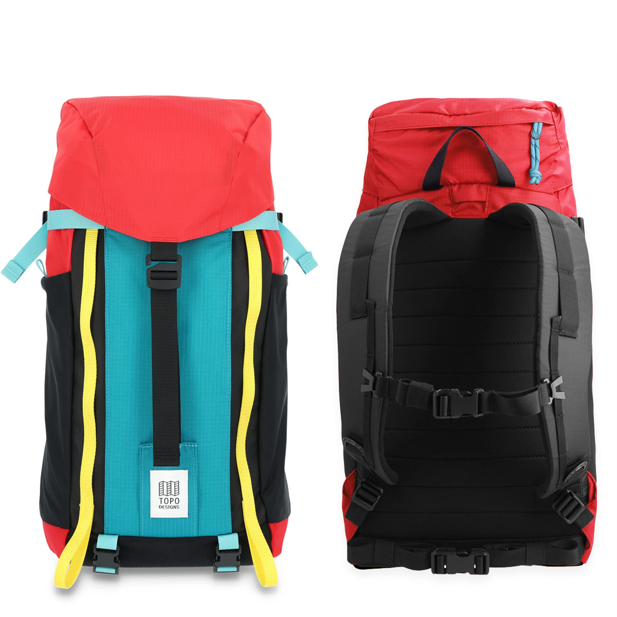 Topo Designs Mountain Pack 16L Red/Turquoise, voor en achterkant