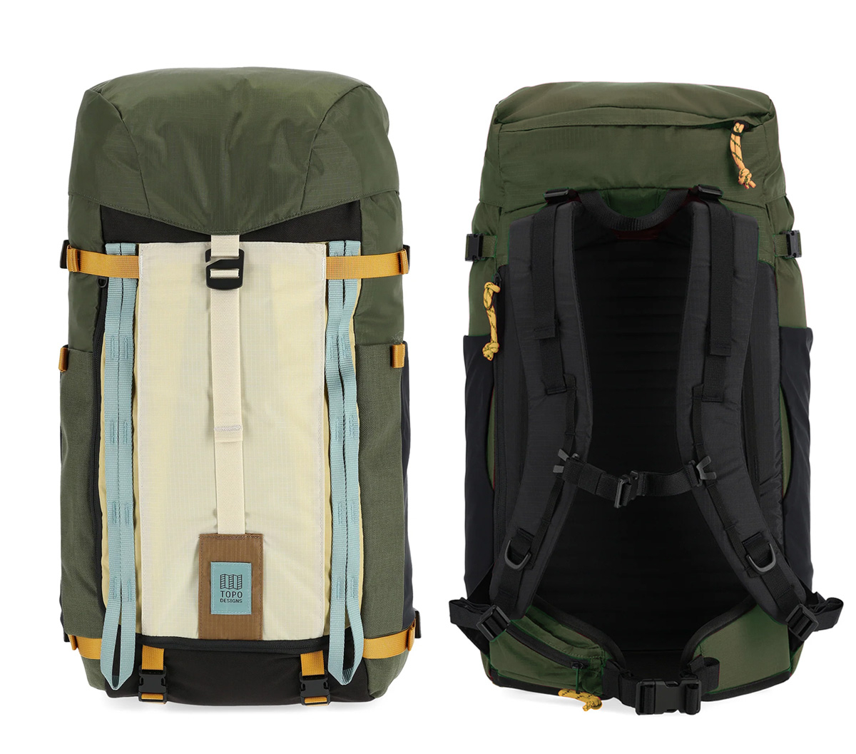 Topo Designs Mountain Pack 28L Bone White/Olive, voor en achterkant
