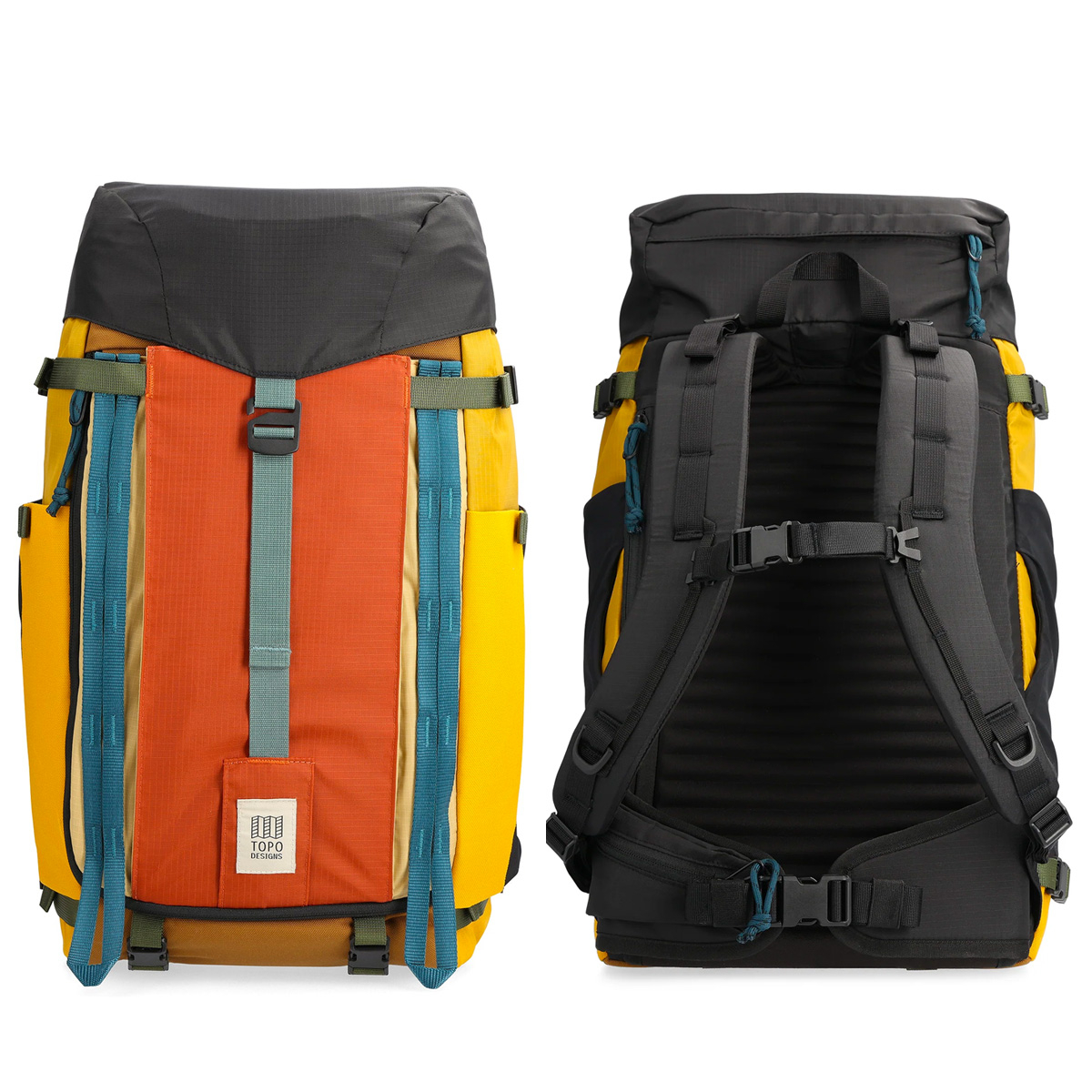 Topo Designs Mountain Pack 28L Mustard/Black, voor en achterkant