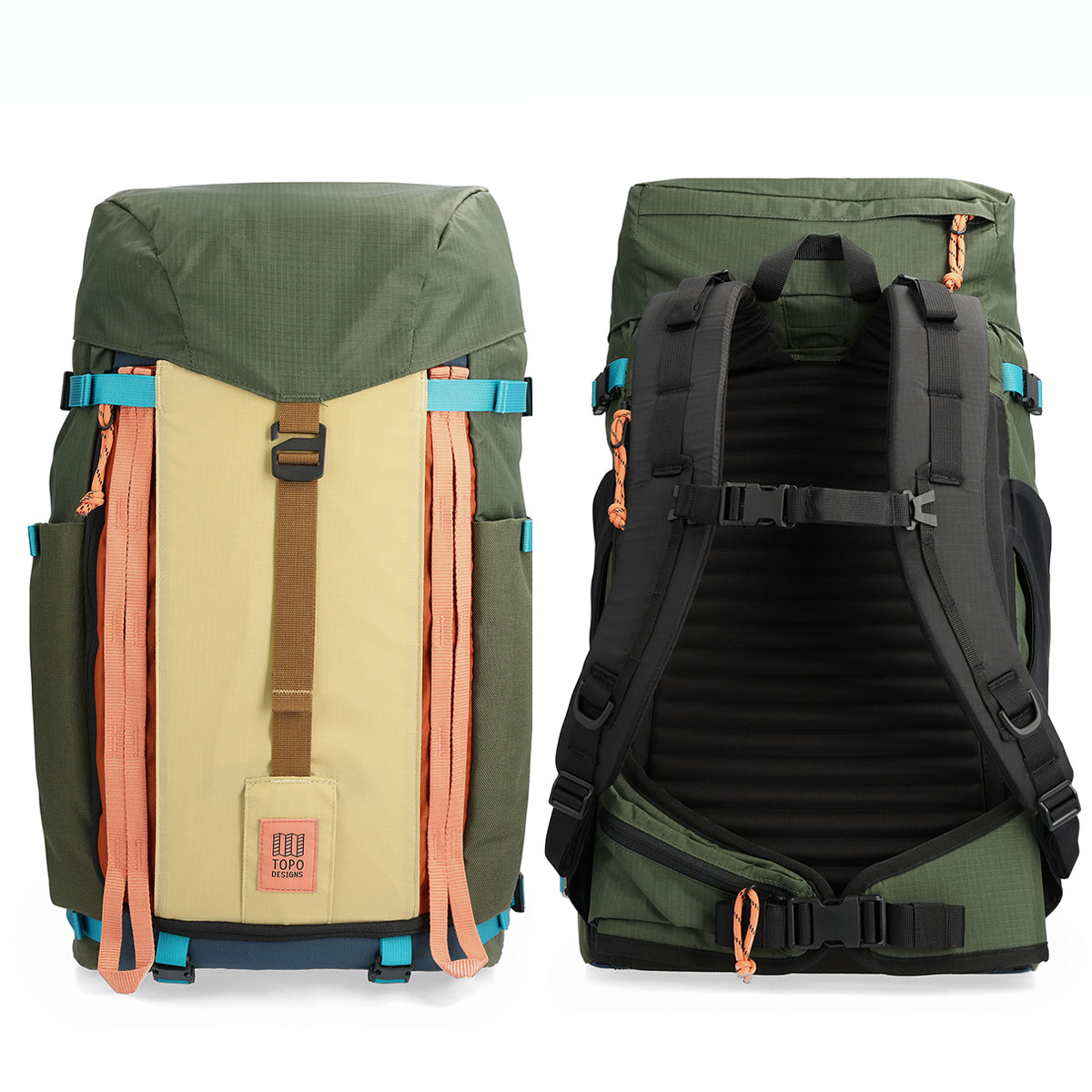 Topo Designs Mountain Pack 28L Olive/Hemp, voor en achterkant