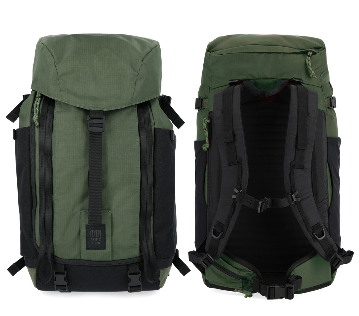 Topo Designs Mountain Pack 28L Olive/Olive, voor en achterkant