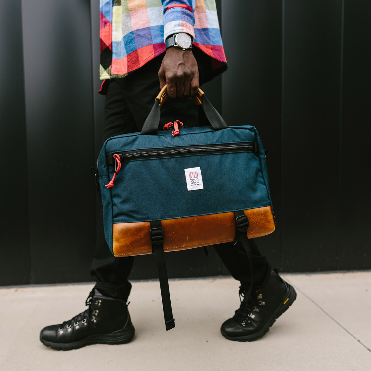 Topo Designs Commuter Briefcase Navy/Brown Leather, perfect briefcase for Office, Travel, and Everyday