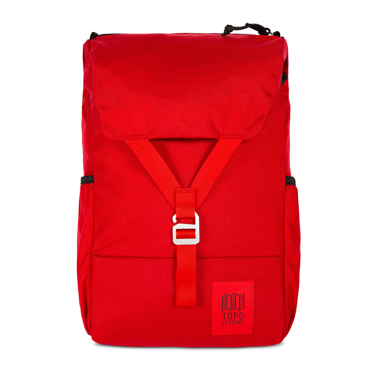 Topo Designs Y-Pack Red fijne dagrugzak met een brede klep en éénpunts sluiting