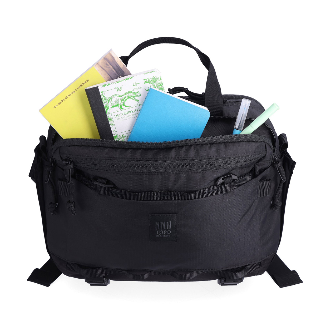 Topo Designs Mountain Cross Bag Black, ideale sling bag in messengerstijl voor dagelijks gebruik en nog veel meer