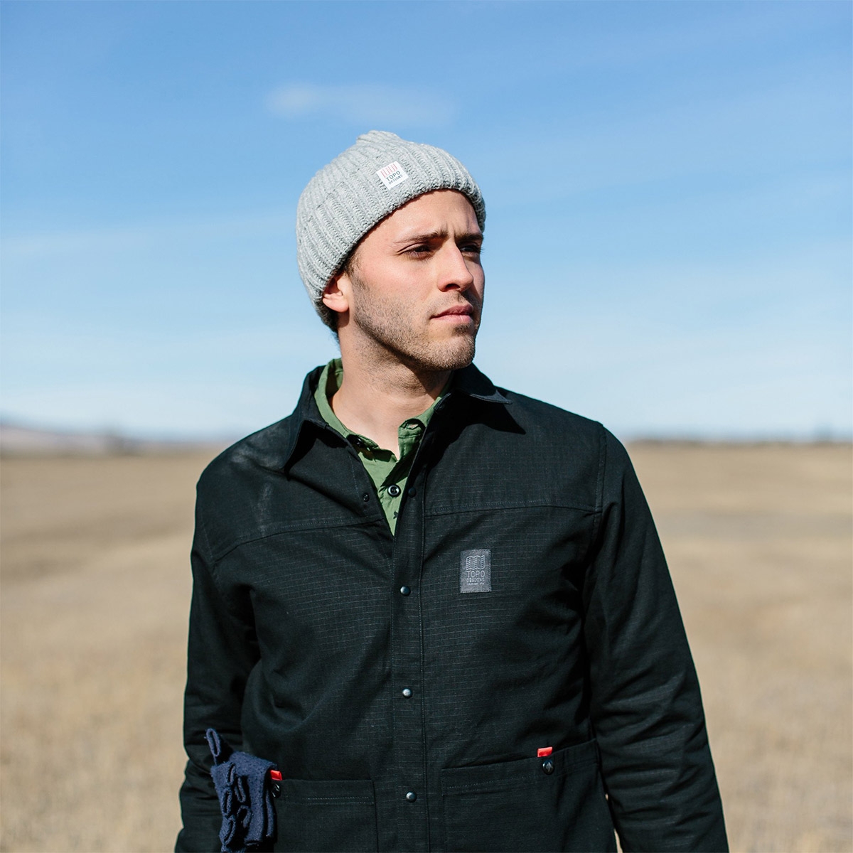 Topo Designs Wool Beanie Gray, 100% merino wool beanie features a chunky, loose knit weave.