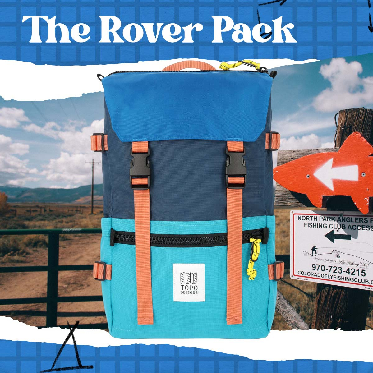 Topo Designs Rover Pack Classic Tile Blue/Pond Blue, sterke, moderne en tijdloze rugzak