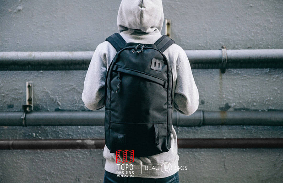 Topo Designs Daypack Ballistic Black Leather, 1000d Cordura, with natural leather